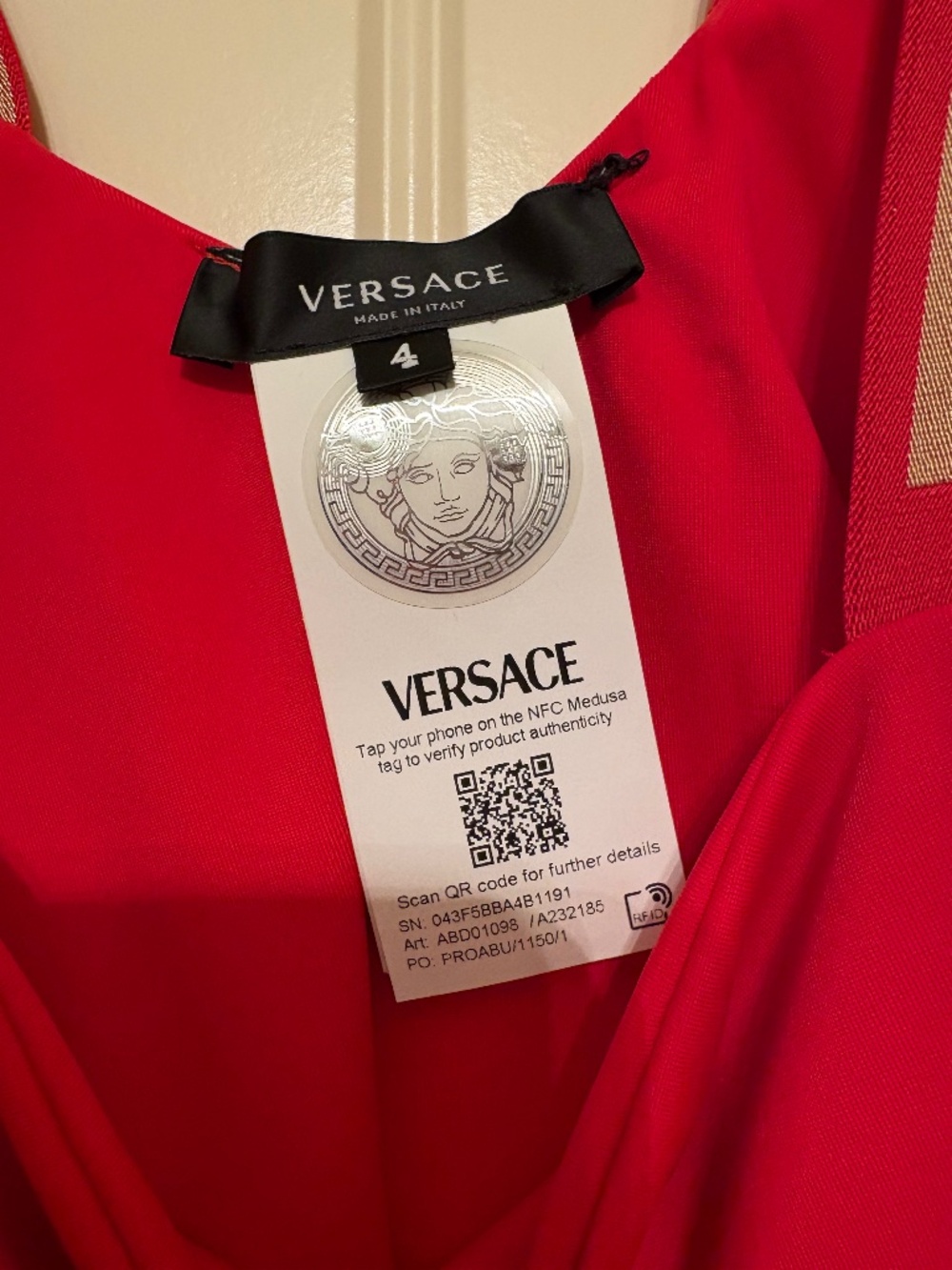 Versace red one piece sz 4